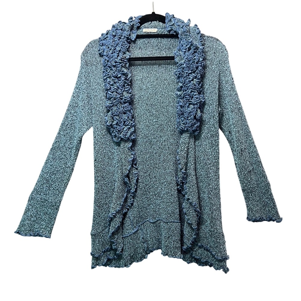 Baik‎ Baik Honolulu Blue Ruffle Open Front Cardigan Sweater Textured Rayon M/L